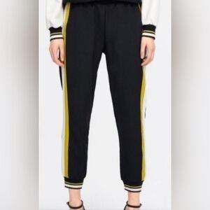 Zara Black Joggers track pants with white and yellow side stripes